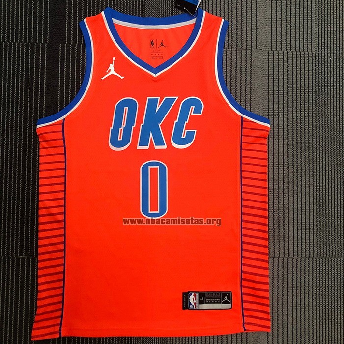 Camiseta Oklahoma City Thunder Russell Westbrook NO 0 Statement 2021 Naranja